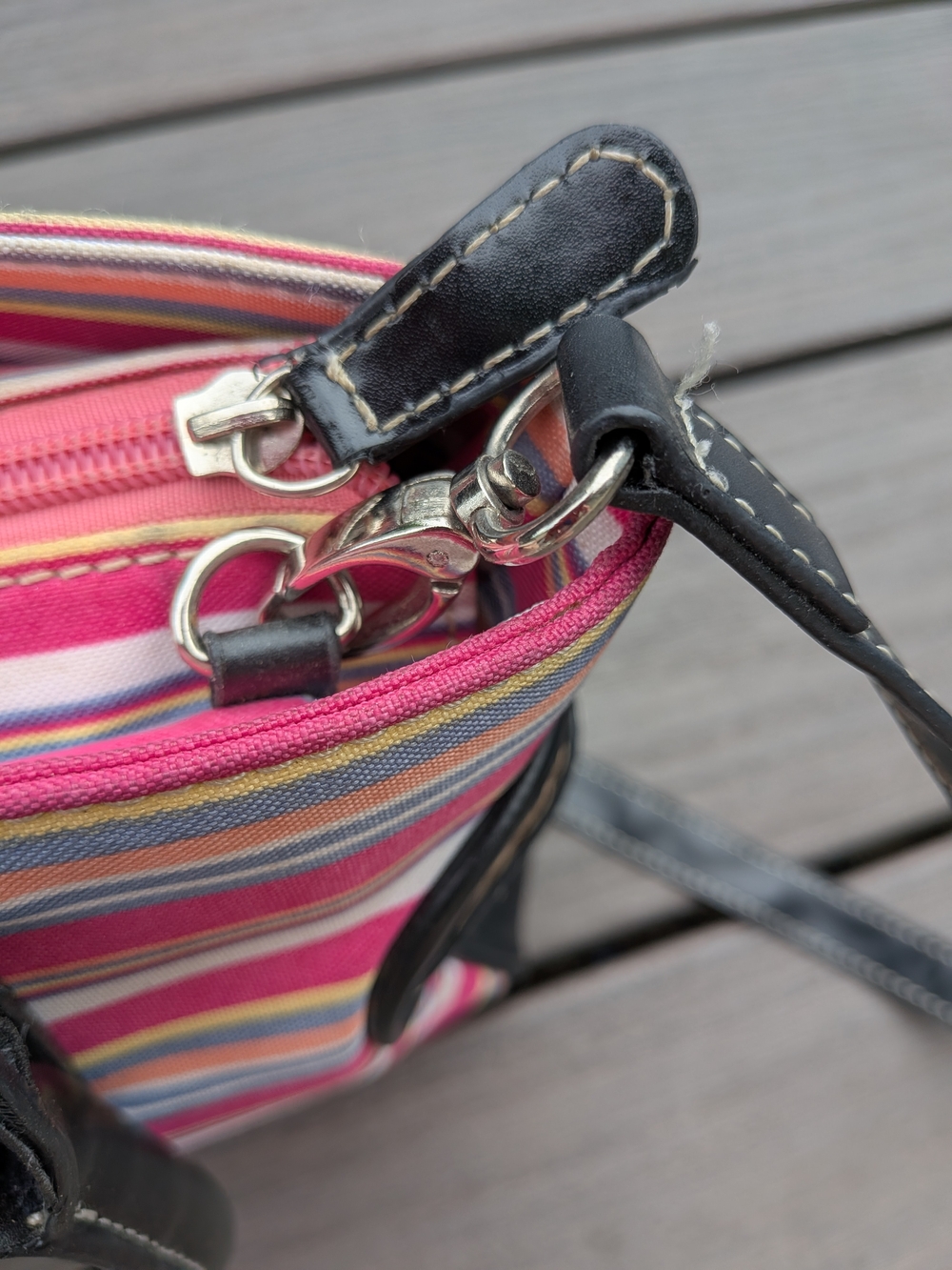 Vintage kate spade Pink Multi-Stripe Satchel with Black Trim - Picture 5 of 14